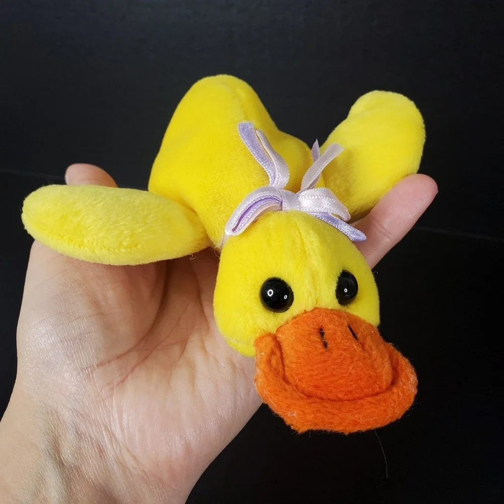 Small Yellow Floppy Bean Filled Duck Lavender Purple Satin Bow 8